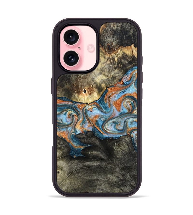 iPhone 16 Wood Phone Case - Westley (Teal & Gold, 822633)