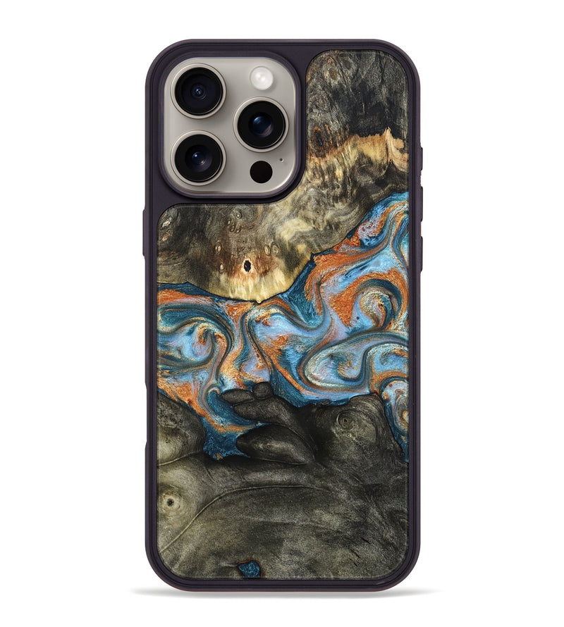 iPhone 16 Pro Max Wood Phone Case - Westley (Teal & Gold, 822633)