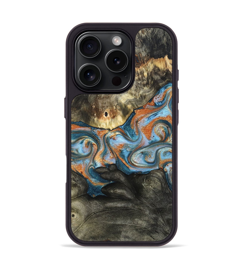 iPhone 16 Pro Wood Phone Case - Westley (Teal & Gold, 822633)