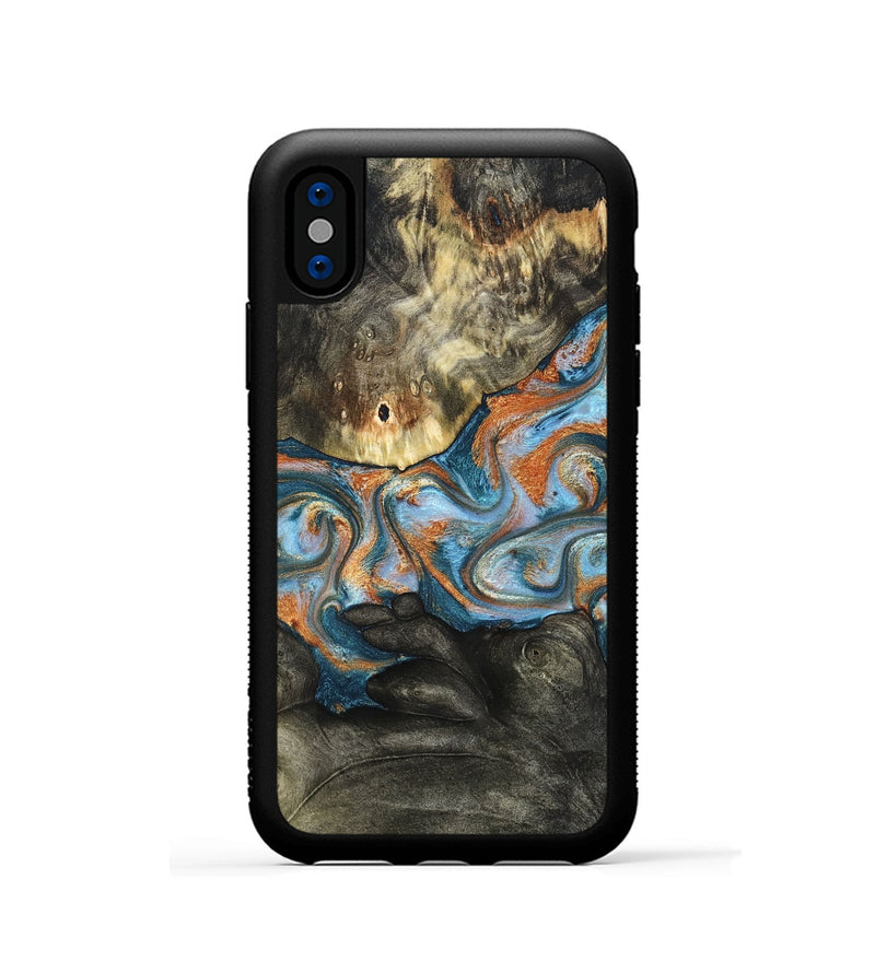 iPhone Xs Wood Phone Case - Westley (Teal & Gold, 822633)