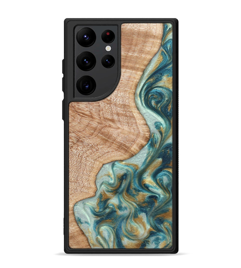 Galaxy S22 Ultra Wood Phone Case - Clemmie (Teal & Gold, 822646)