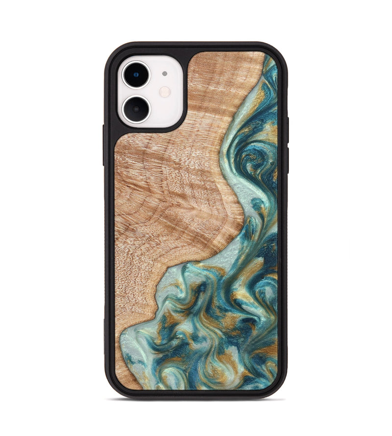 iPhone 11 Wood Phone Case - Clemmie (Teal & Gold, 822646)