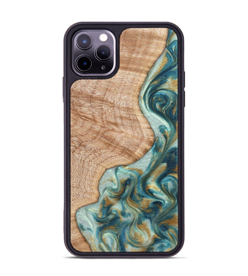 iPhone 11 Pro Max Wood Phone Case - Clemmie (Teal & Gold, 822646)