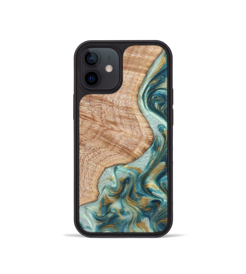 iPhone 12 mini Wood Phone Case - Clemmie (Teal & Gold, 822646)