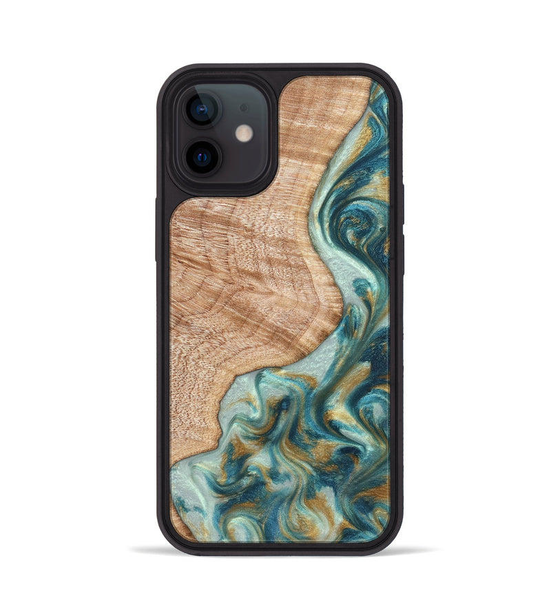 iPhone 12 Wood Phone Case - Clemmie (Teal & Gold, 822646)