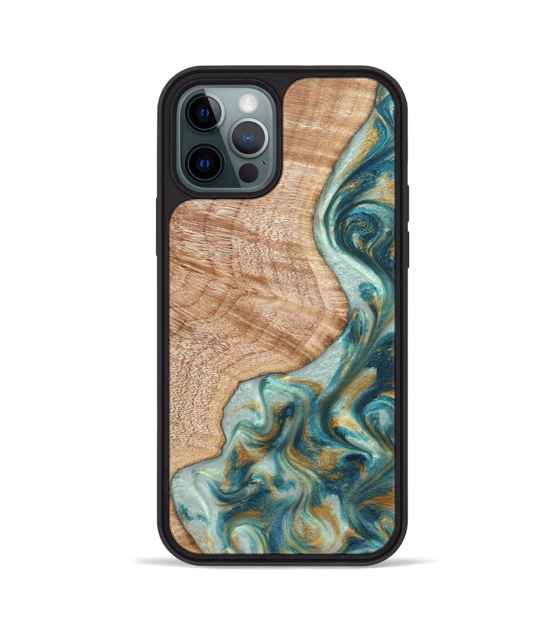 iPhone 12 Pro Wood Phone Case - Clemmie (Teal & Gold, 822646)