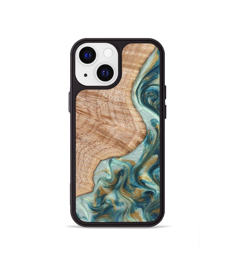 iPhone 13 mini Wood Phone Case - Clemmie (Teal & Gold, 822646)