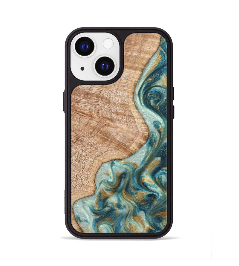 iPhone 13 Wood Phone Case - Clemmie (Teal & Gold, 822646)