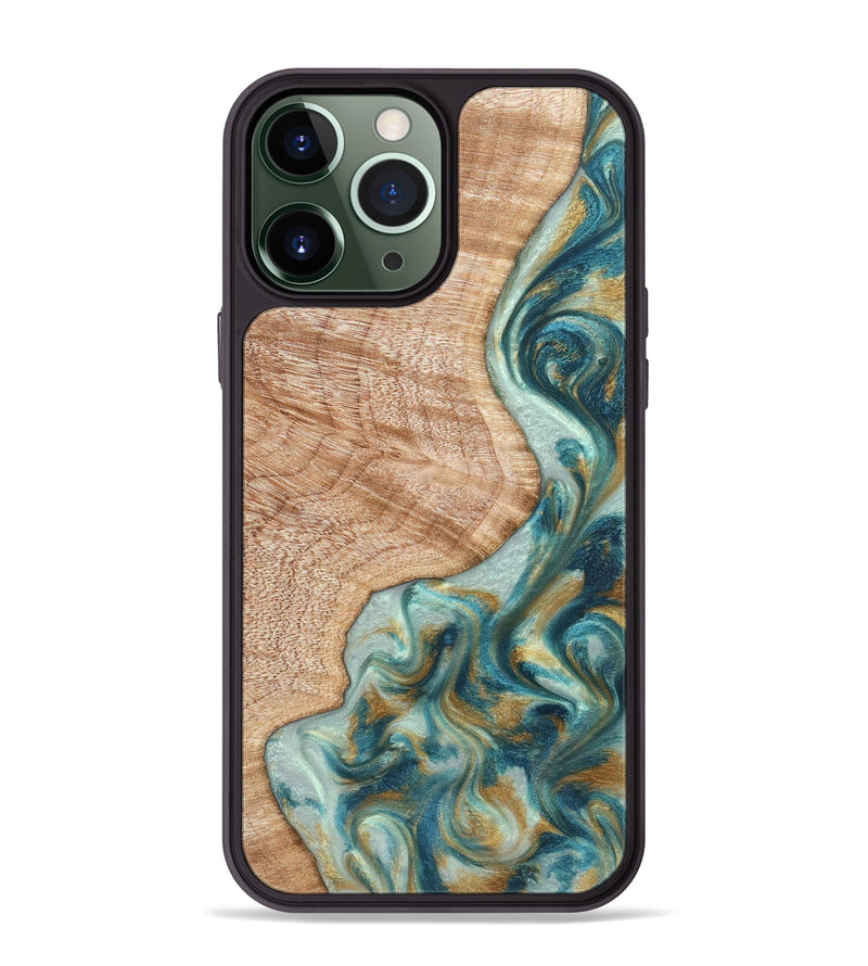 iPhone 13 Pro Max Wood Phone Case - Clemmie (Teal & Gold, 822646)