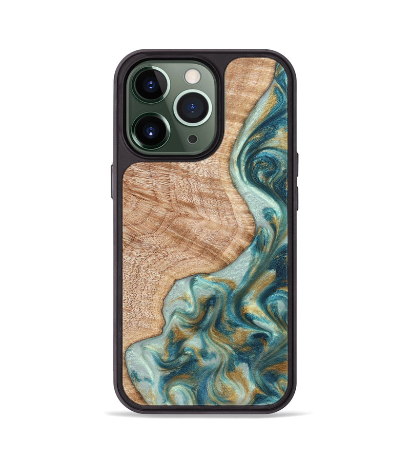 iPhone 13 Pro Wood Phone Case - Clemmie (Teal & Gold, 822646)