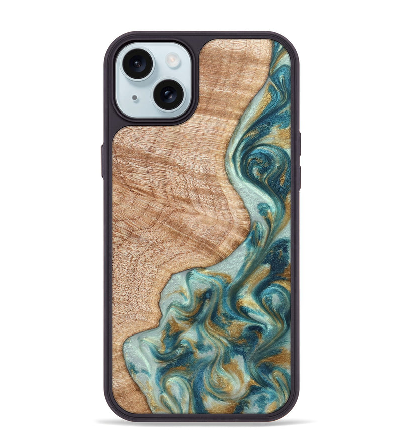 iPhone 15 Plus Wood Phone Case - Clemmie (Teal & Gold, 822646)