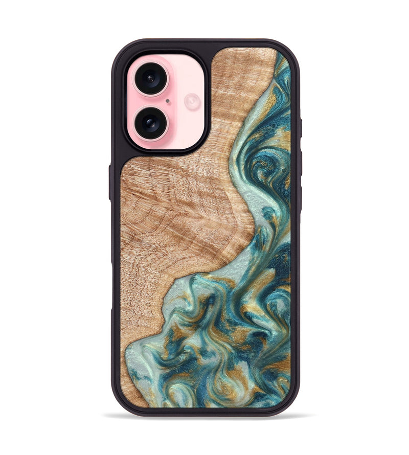 iPhone 16 Wood Phone Case - Clemmie (Teal & Gold, 822646)