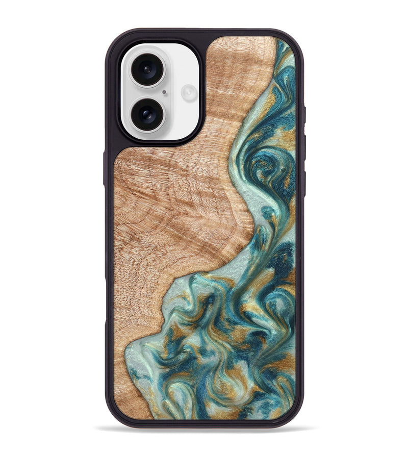 iPhone 16 Plus Wood Phone Case - Clemmie (Teal & Gold, 822646)