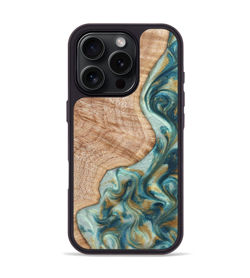 iPhone 16 Pro Wood Phone Case - Clemmie (Teal & Gold, 822646)