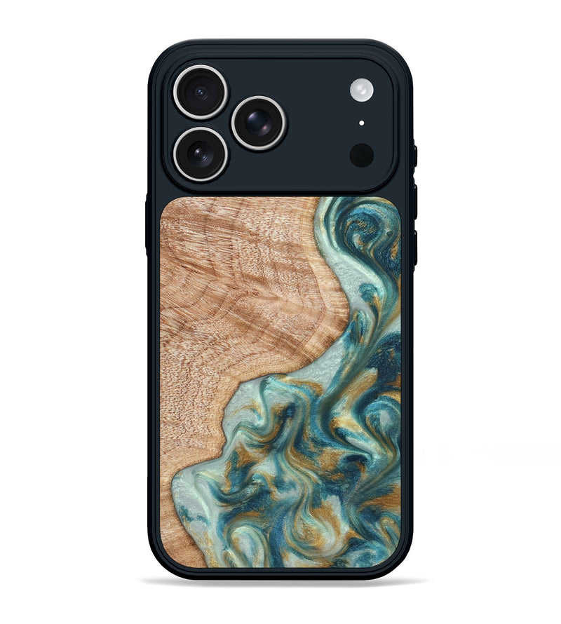 iPhone 17 Pro Max Wood Phone Case - Clemmie (Teal & Gold, 822646)