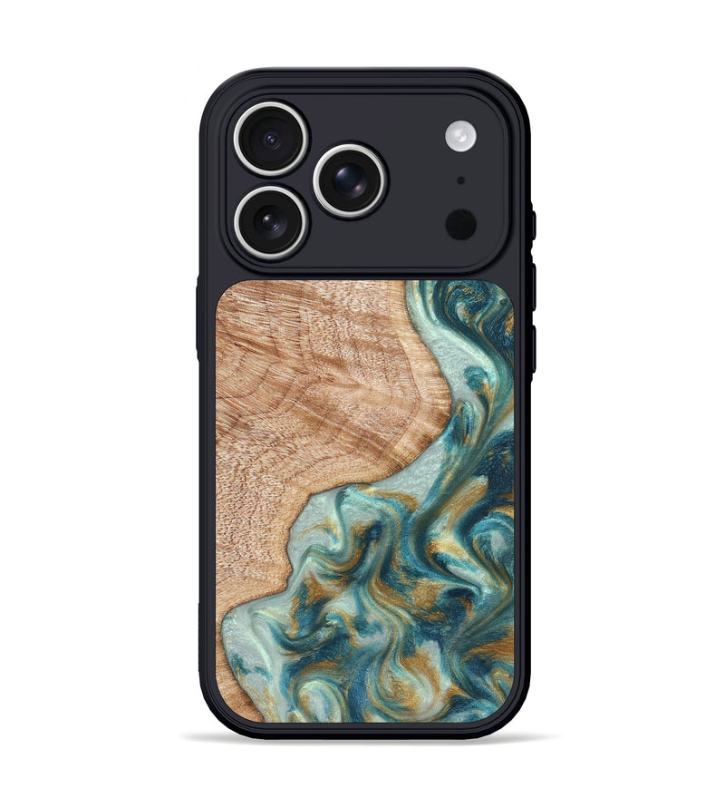 iPhone 17 Pro Wood Phone Case - Clemmie (Teal & Gold, 822646)