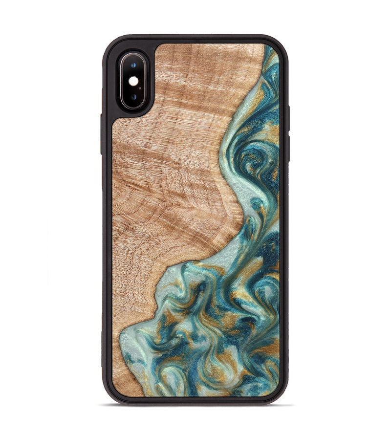 iPhone Xs Max Wood Phone Case - Clemmie (Teal & Gold, 822646)