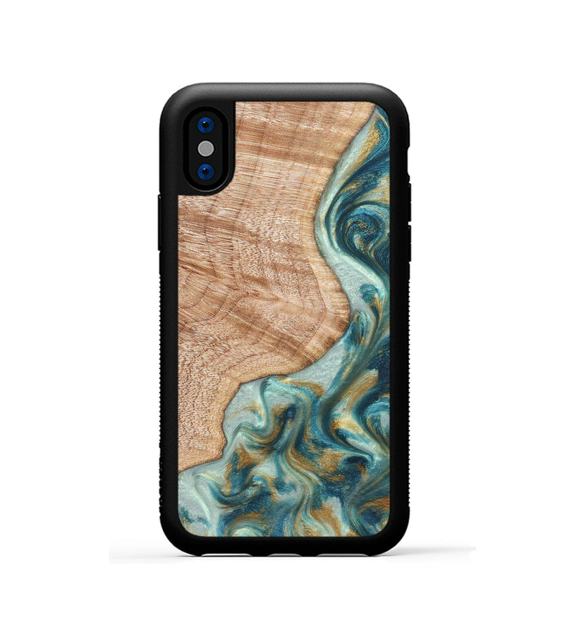 iPhone Xs Wood Phone Case - Clemmie (Teal & Gold, 822646)