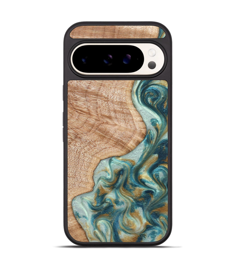 Pixel 9 Wood Phone Case - Clemmie (Teal & Gold, 822646)