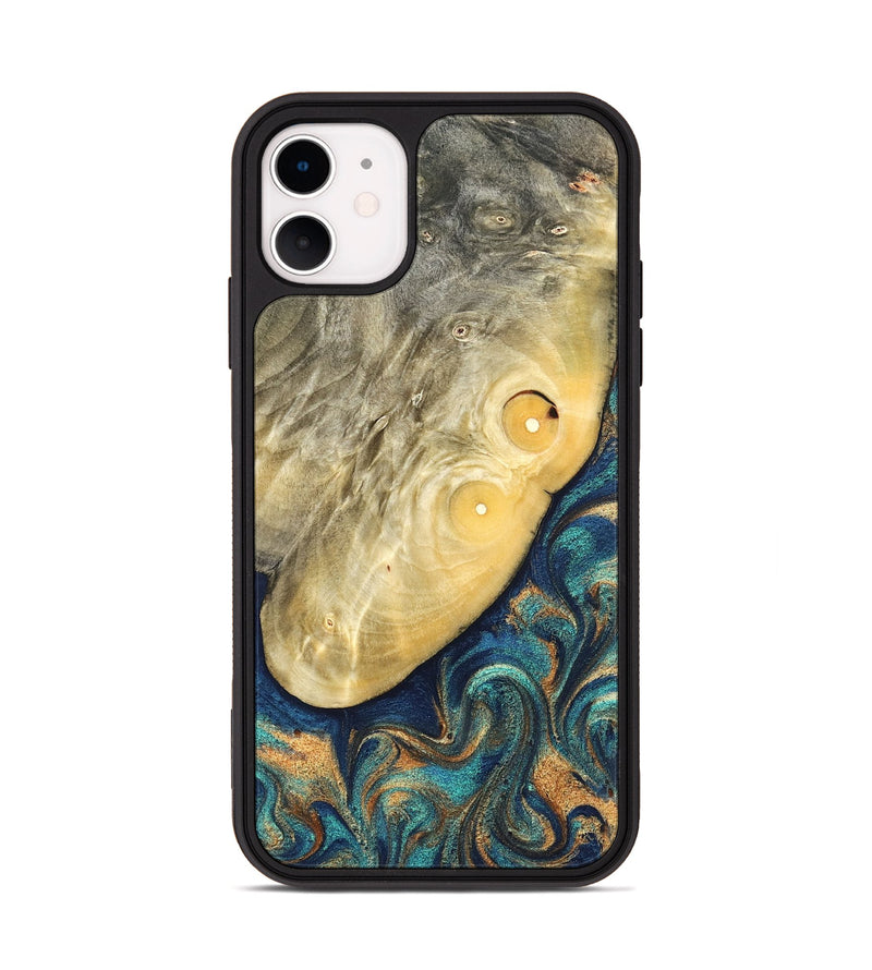 iPhone 11 Wood Phone Case - Vaughn (Teal & Gold, 822649)