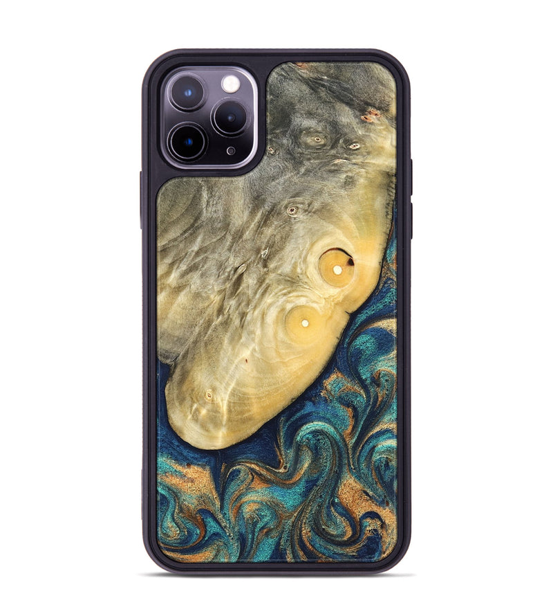 iPhone 11 Pro Max Wood Phone Case - Vaughn (Teal & Gold, 822649)