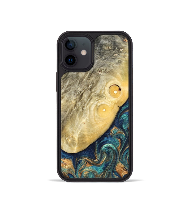 iPhone 12 mini Wood Phone Case - Vaughn (Teal & Gold, 822649)