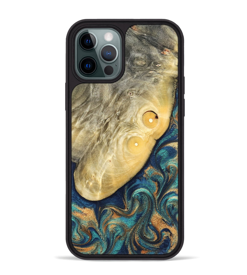 iPhone 12 Pro Max Wood Phone Case - Vaughn (Teal & Gold, 822649)