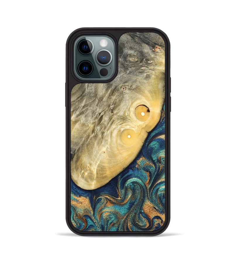 iPhone 12 Pro Wood Phone Case - Vaughn (Teal & Gold, 822649)