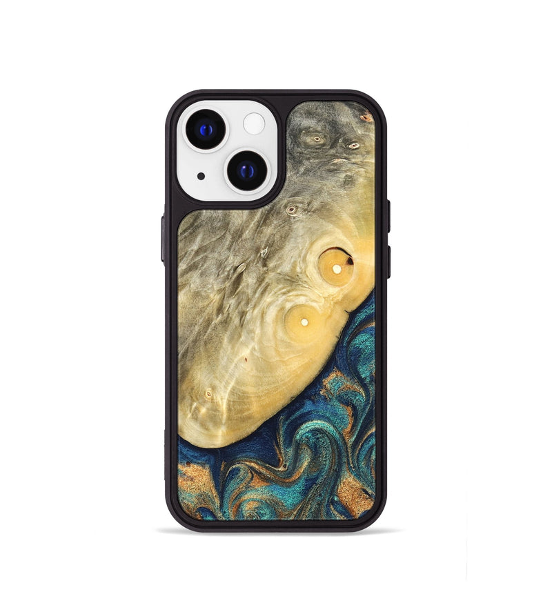 iPhone 13 mini Wood Phone Case - Vaughn (Teal & Gold, 822649)
