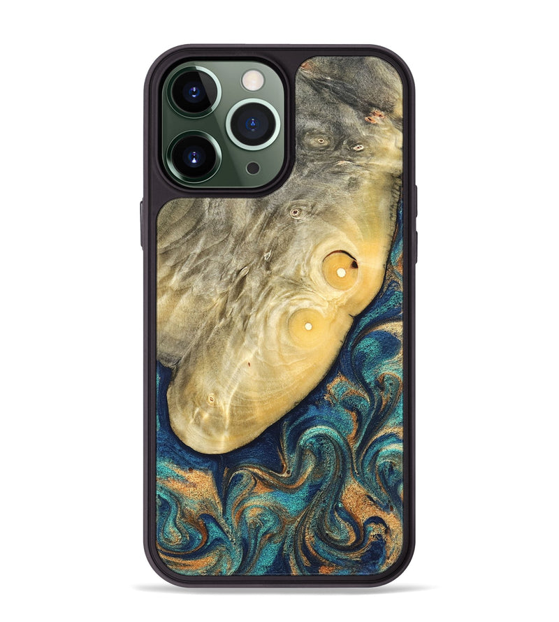 iPhone 13 Pro Max Wood Phone Case - Vaughn (Teal & Gold, 822649)