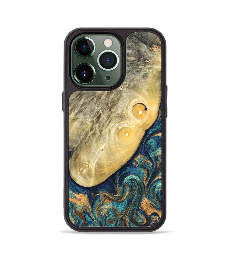 iPhone 13 Pro Wood Phone Case - Vaughn (Teal & Gold, 822649)