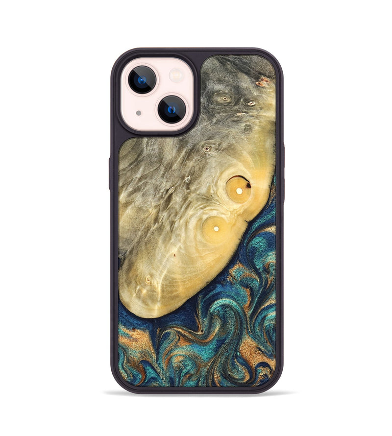 iPhone 14 Wood Phone Case - Vaughn (Teal & Gold, 822649)