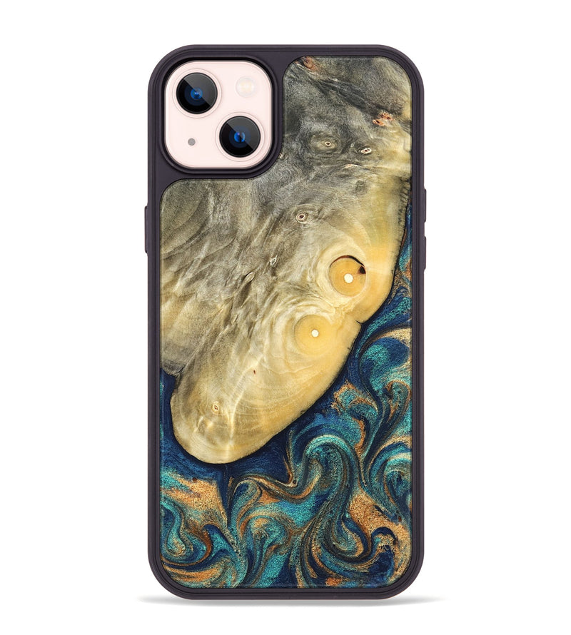 iPhone 14 Plus Wood Phone Case - Vaughn (Teal & Gold, 822649)