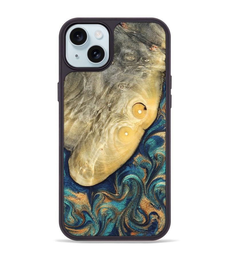 iPhone 15 Plus Wood Phone Case - Vaughn (Teal & Gold, 822649)