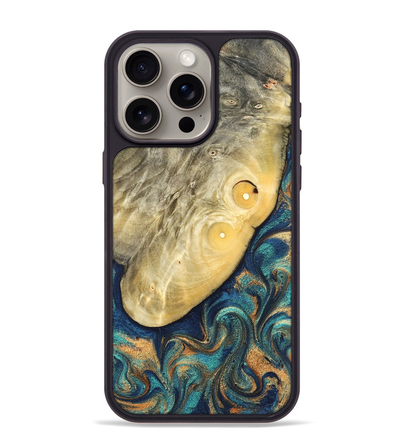 iPhone 15 Pro Max Wood Phone Case - Vaughn (Teal & Gold, 822649)