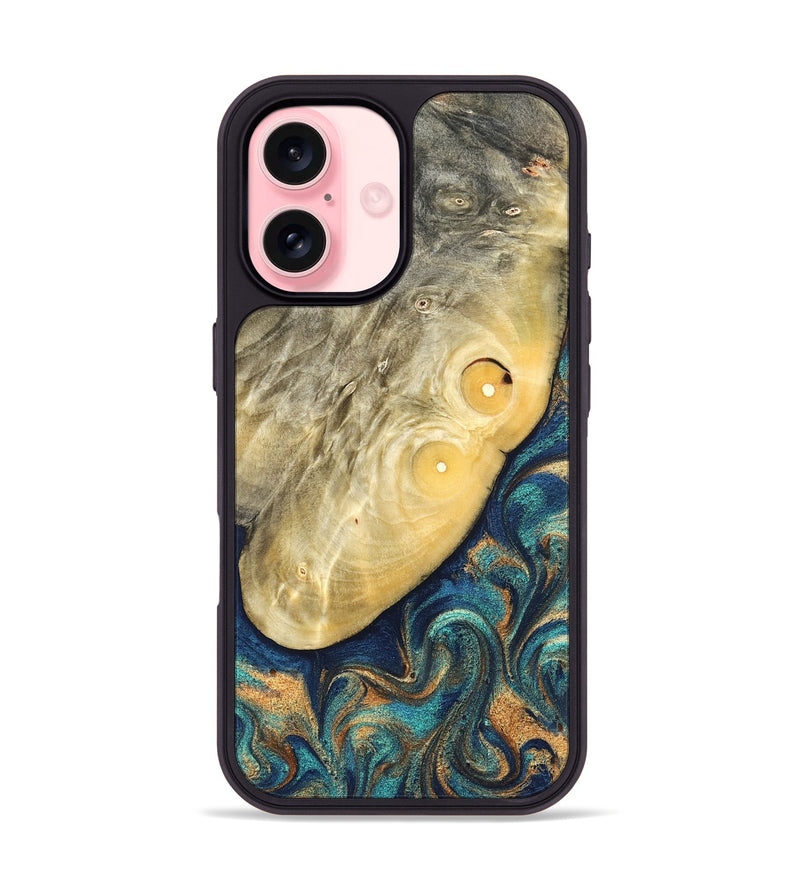 iPhone 16 Wood Phone Case - Vaughn (Teal & Gold, 822649)