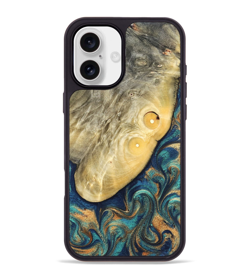 iPhone 16 Plus Wood Phone Case - Vaughn (Teal & Gold, 822649)