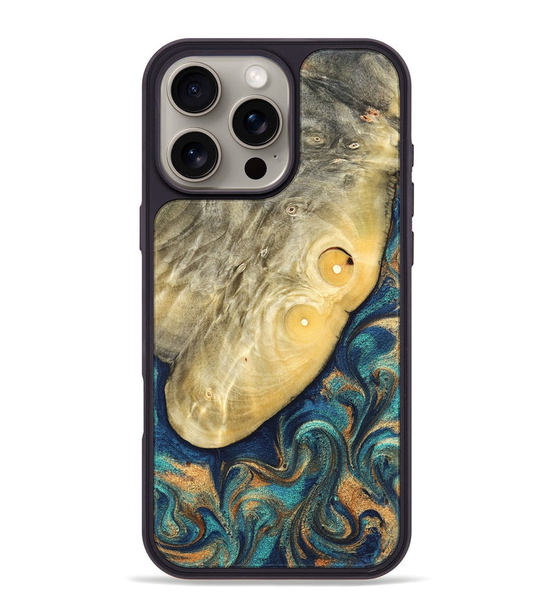 iPhone 16 Pro Max Wood Phone Case - Vaughn (Teal & Gold, 822649)