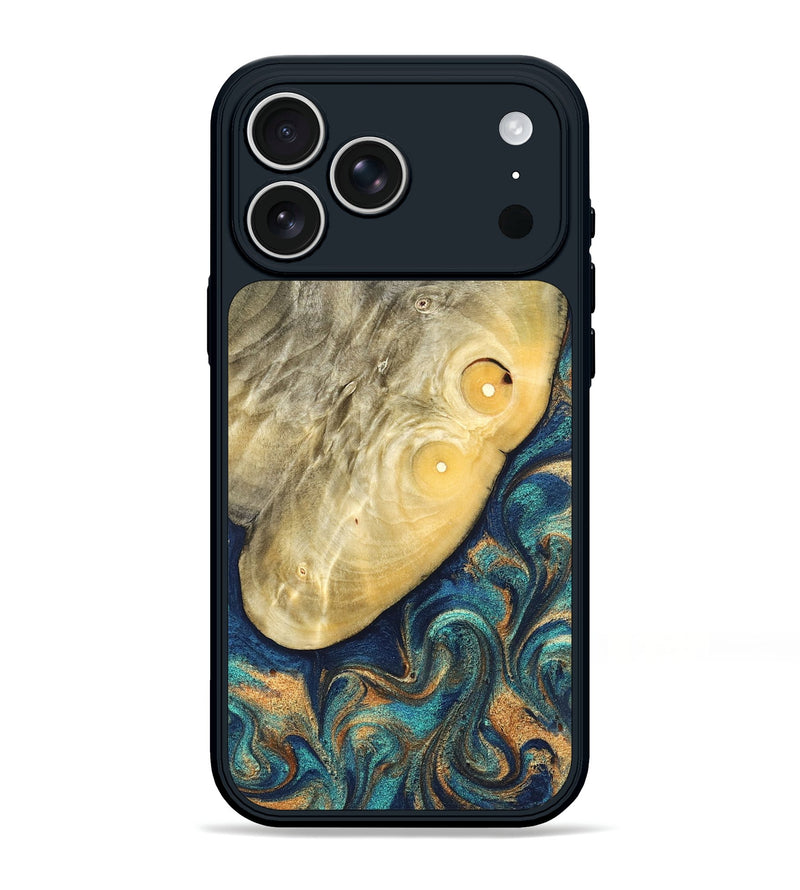 iPhone 17 Pro Max Wood Phone Case - Vaughn (Teal & Gold, 822649)