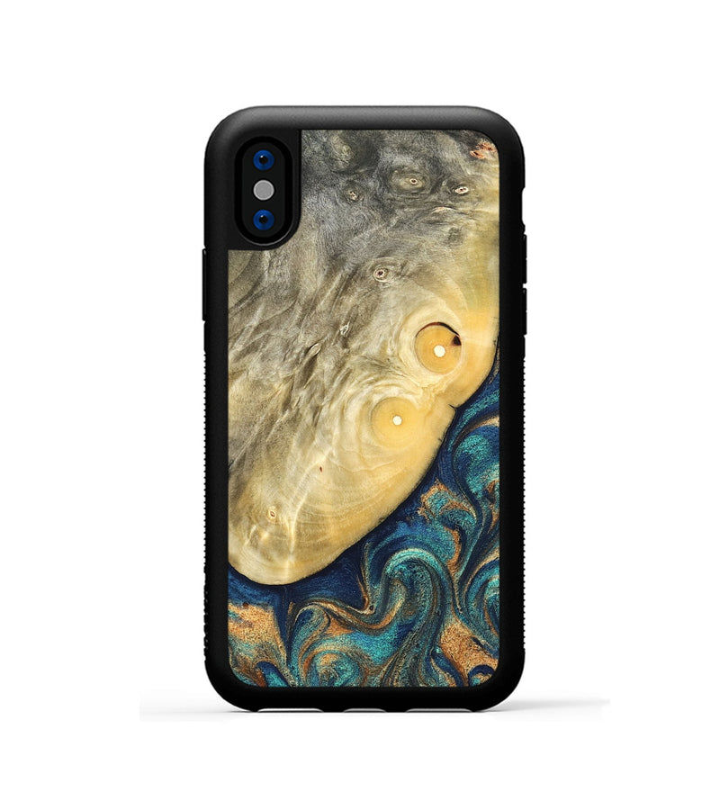 iPhone Xs Wood Phone Case - Vaughn (Teal & Gold, 822649)
