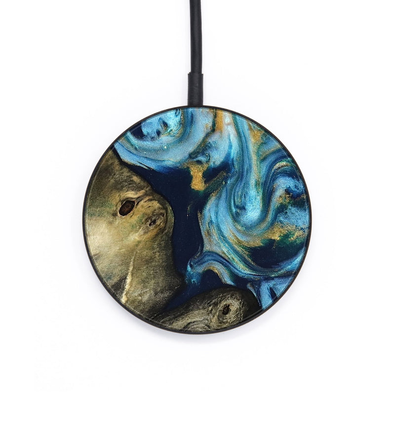 Circle Wood Wireless Charger - Tabitha (Teal & Gold, 822650)