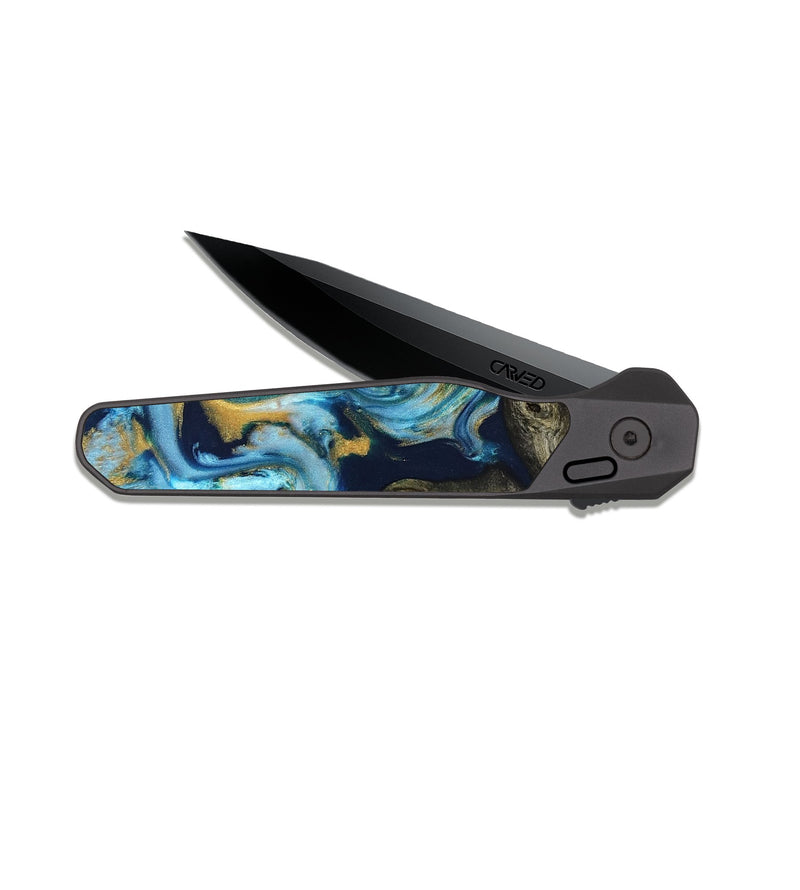 EDC Dark Slate Wood Pocket Knife - Tabitha (Teal & Gold, 822650)