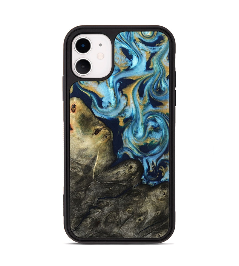 iPhone 11 Wood Phone Case - Tabitha (Teal & Gold, 822650)