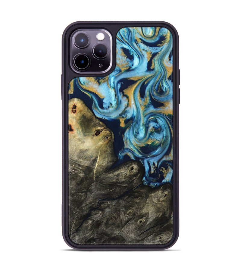 iPhone 11 Pro Max Wood Phone Case - Tabitha (Teal & Gold, 822650)