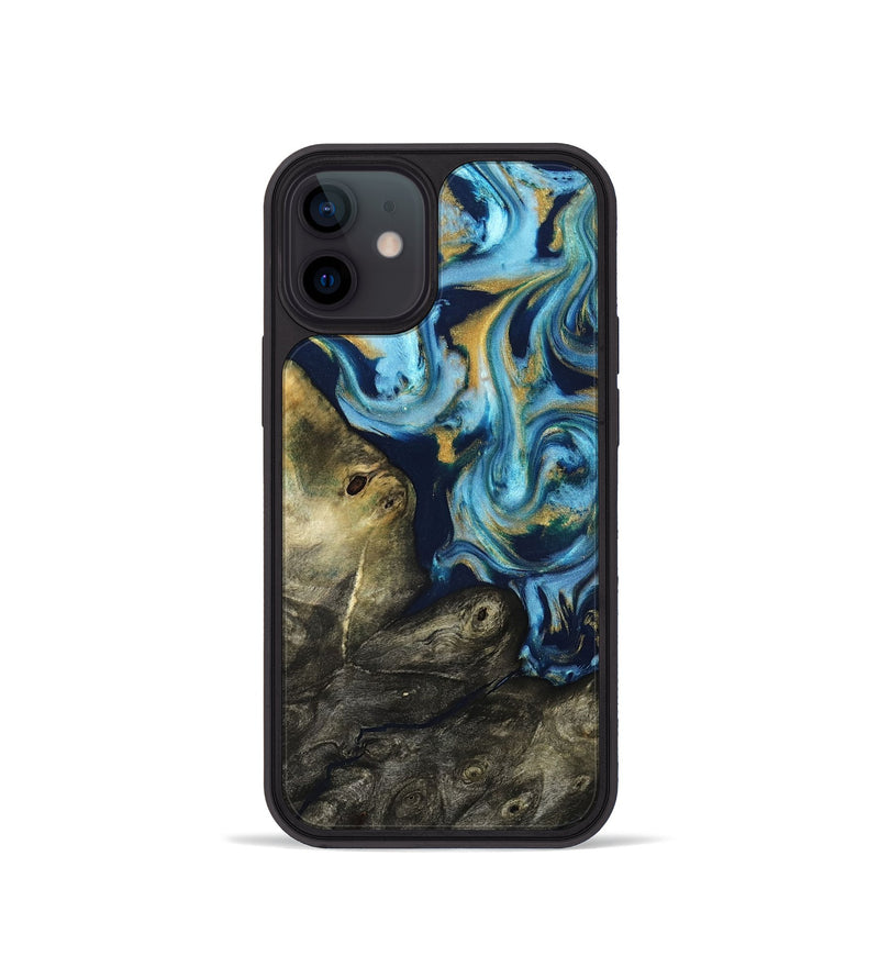 iPhone 12 mini Wood Phone Case - Tabitha (Teal & Gold, 822650)