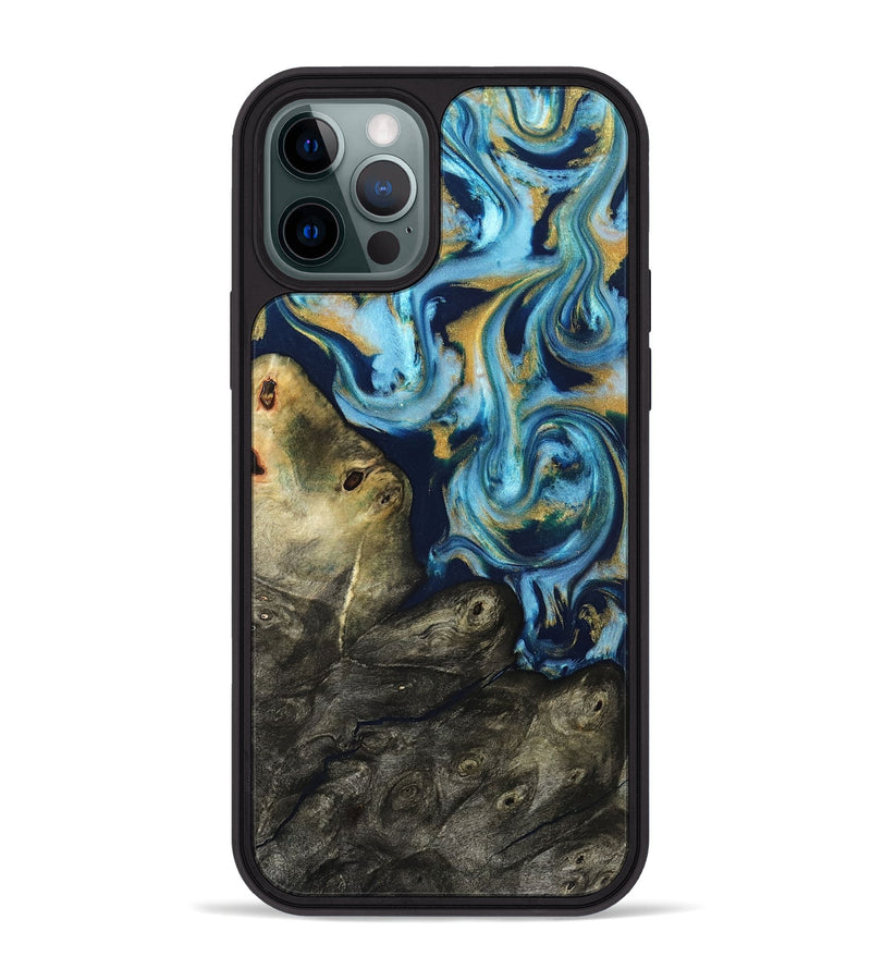 iPhone 12 Pro Max Wood Phone Case - Tabitha (Teal & Gold, 822650)