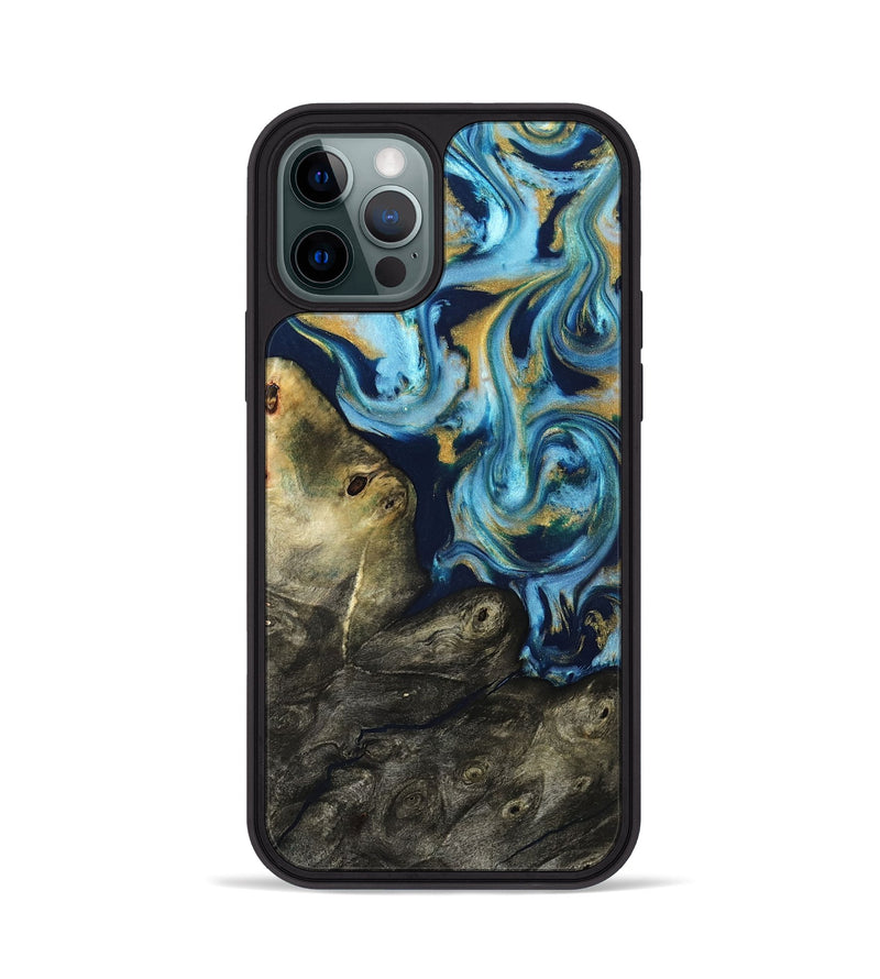 iPhone 12 Pro Wood Phone Case - Tabitha (Teal & Gold, 822650)
