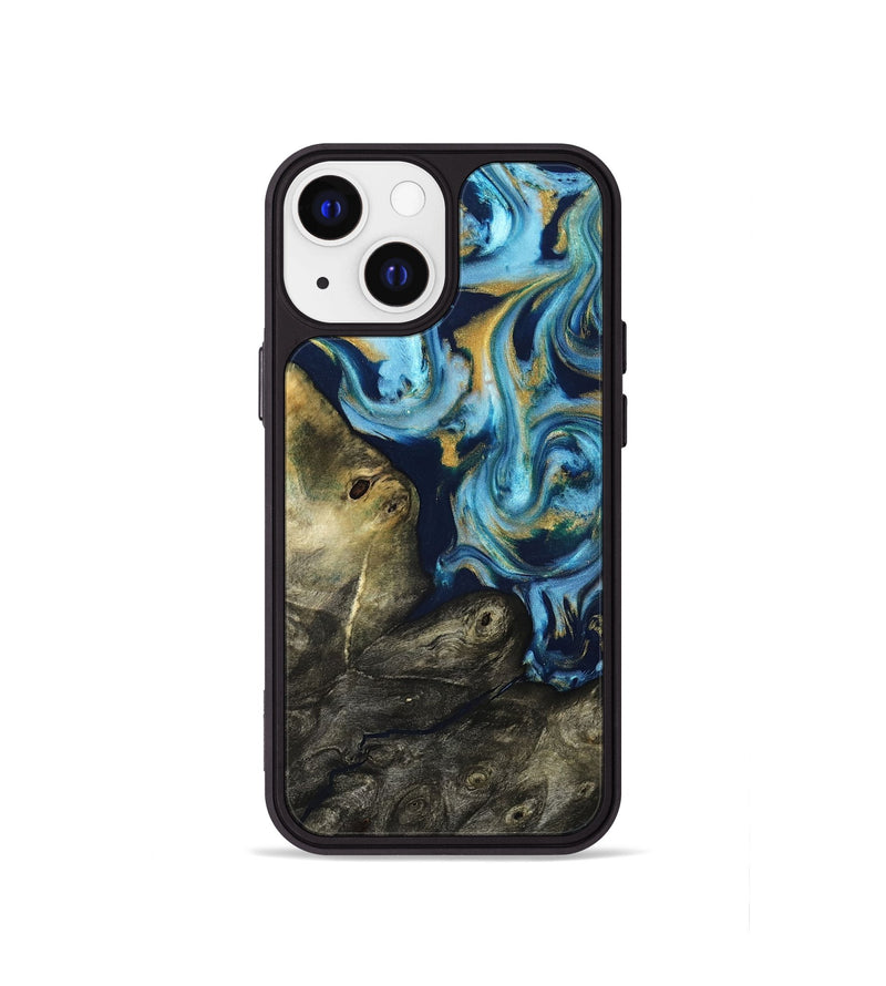 iPhone 13 mini Wood Phone Case - Tabitha (Teal & Gold, 822650)