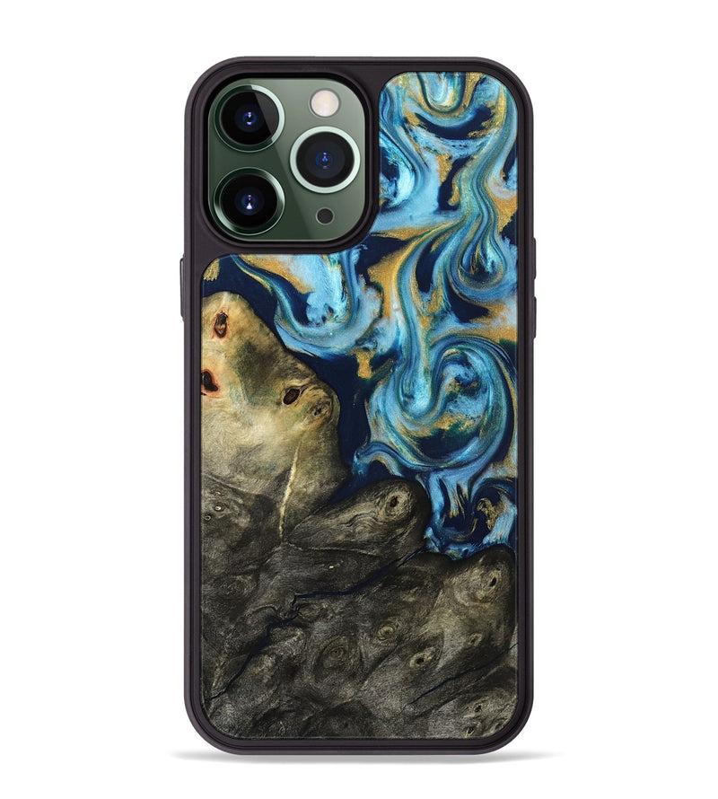 iPhone 13 Pro Max Wood Phone Case - Tabitha (Teal & Gold, 822650)