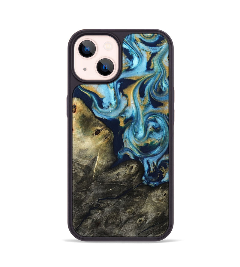 iPhone 14 Wood Phone Case - Tabitha (Teal & Gold, 822650)